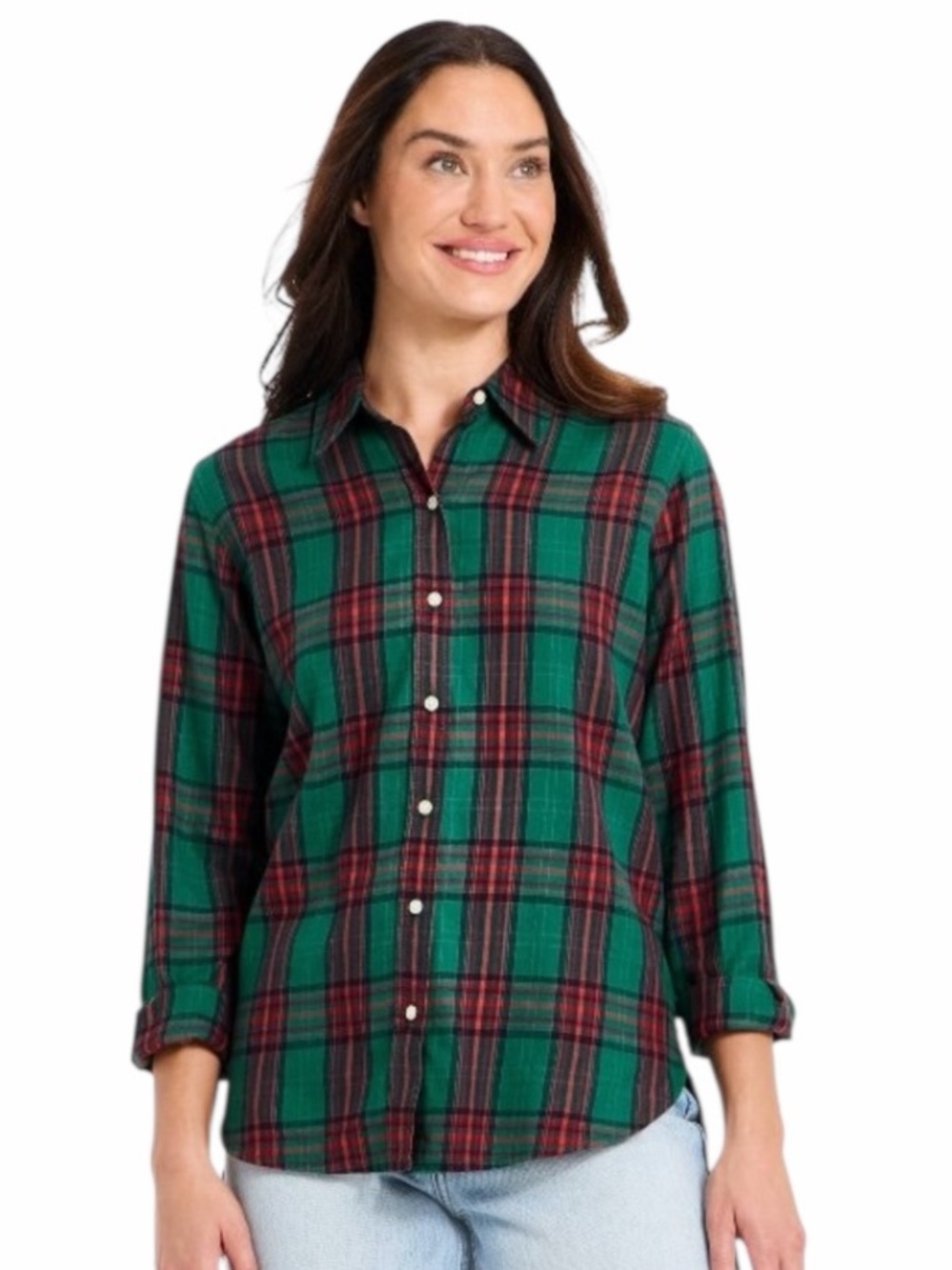 Universal Thread Green and Red Plaid Button-Down Shirt